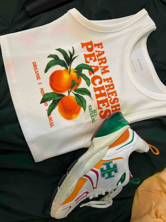 Fruit Print Sleeveless Pullover Short Top