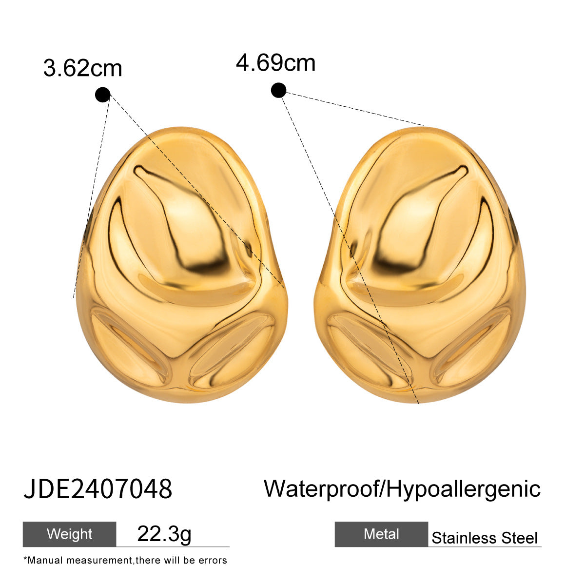 Irregular Oval Polished Hammered Earrings