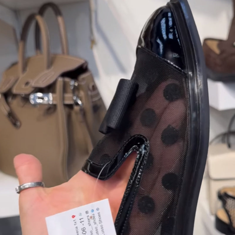 Mesh Patchwork Bow Loafers