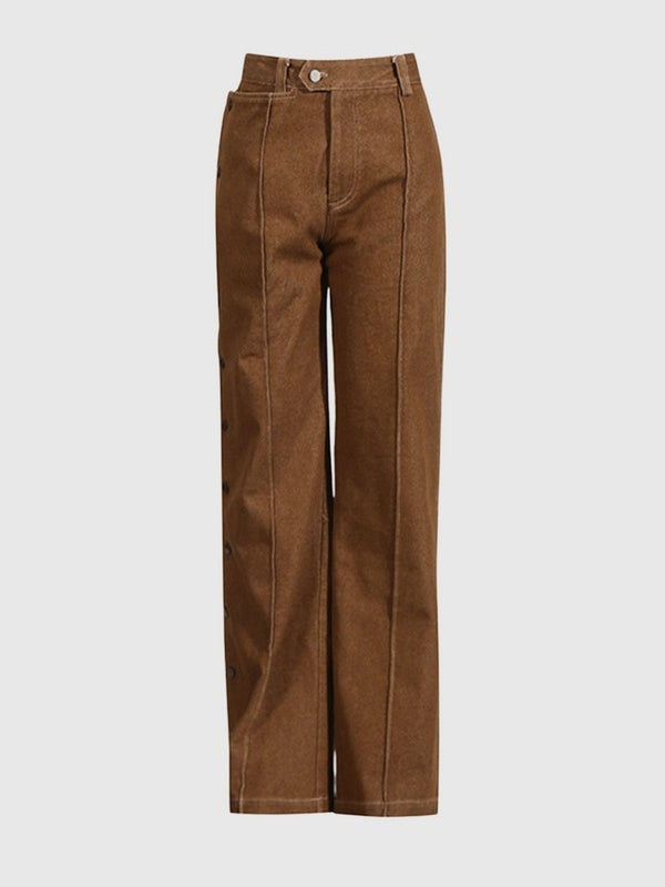 Side Button High Waist Pants