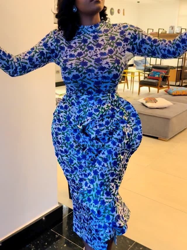 Elegant Slim Floral Midi Dress