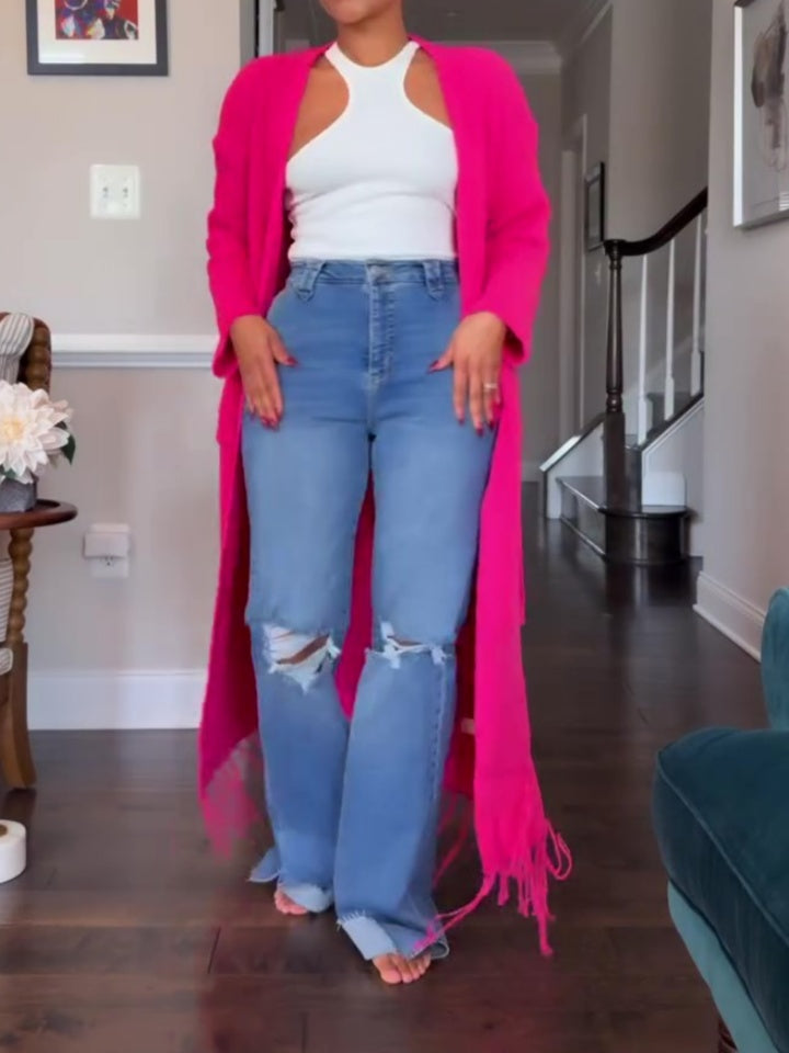 Fringed Hem Knitted Cardigan