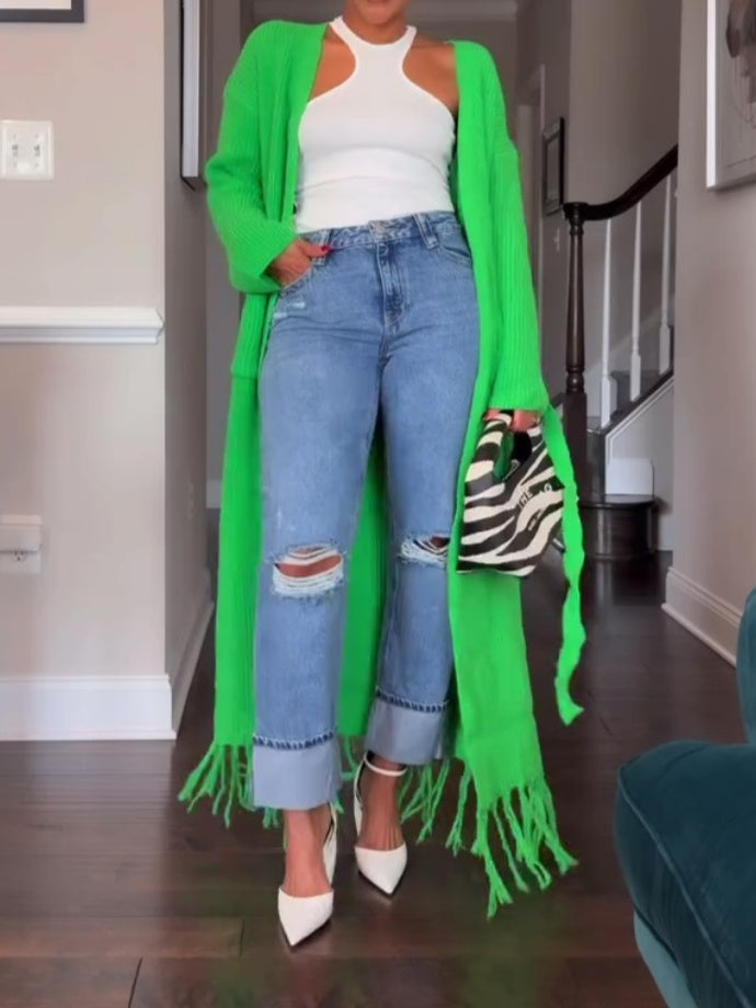 Fringed Hem Knitted Cardigan