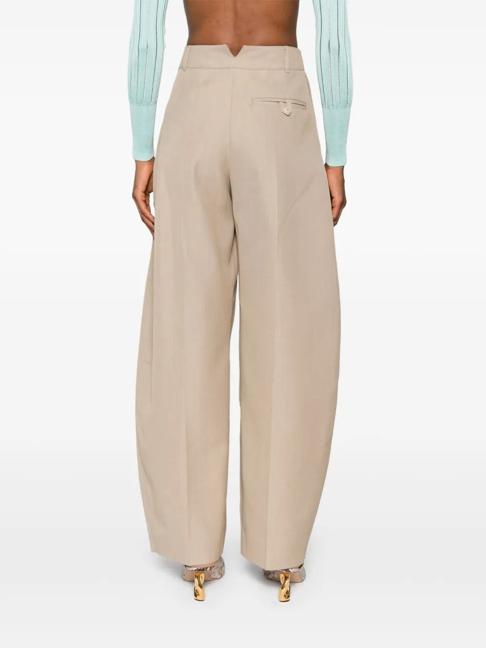 Sand Beige High Waisted Wide Leg Pants
