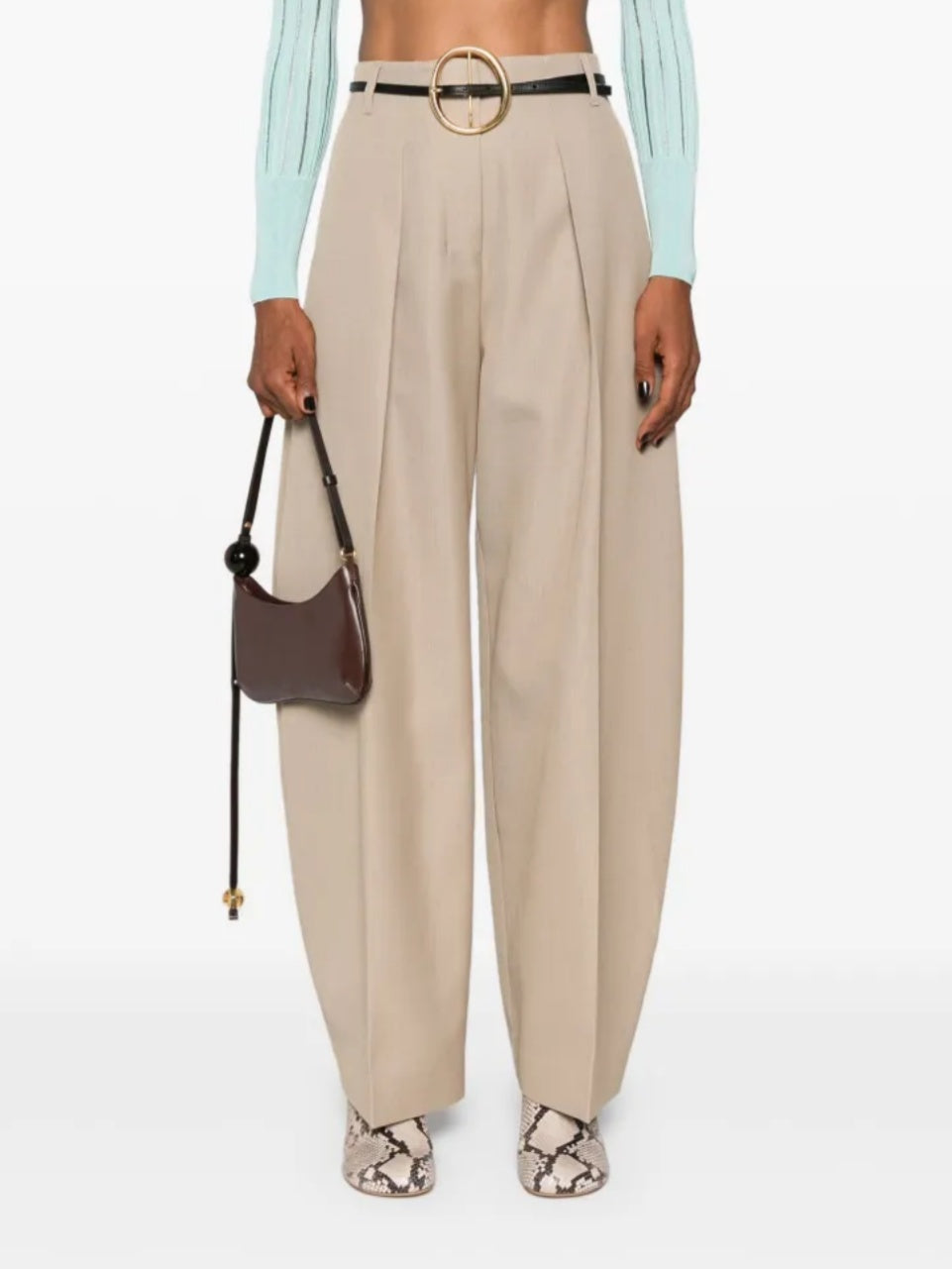 Sand Beige High Waisted Wide Leg Pants