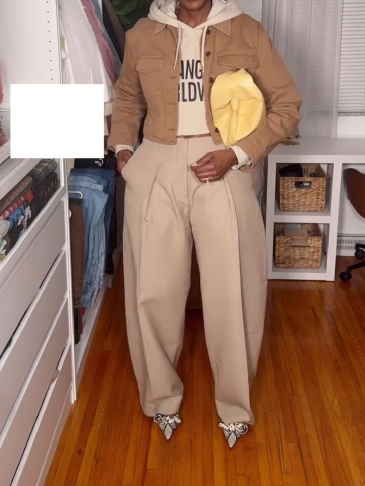 Sand Beige High Waisted Wide Leg Pants