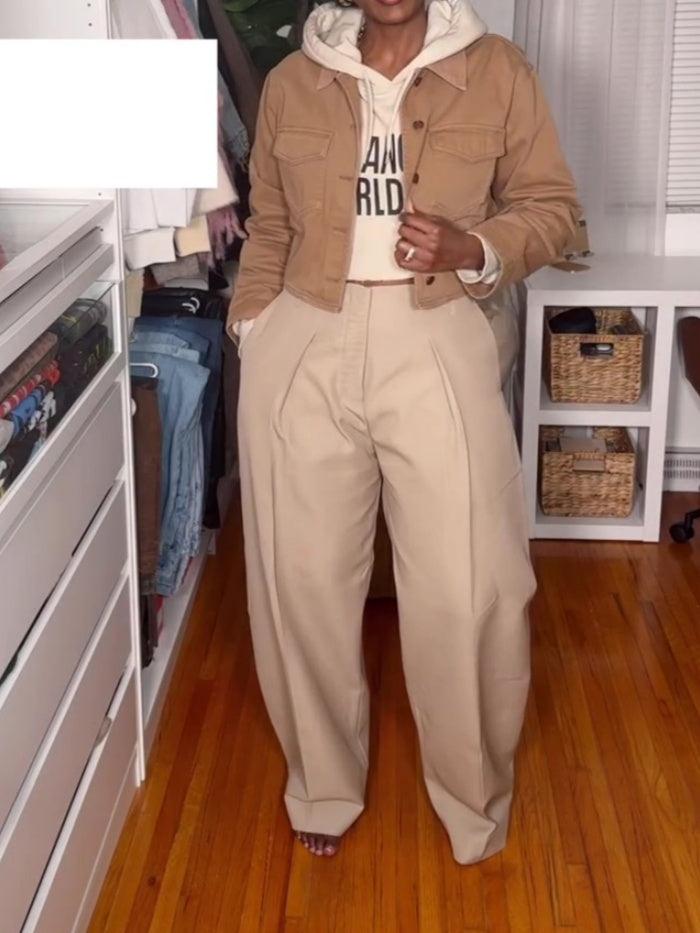 Sand Beige High Waisted Wide Leg Pants