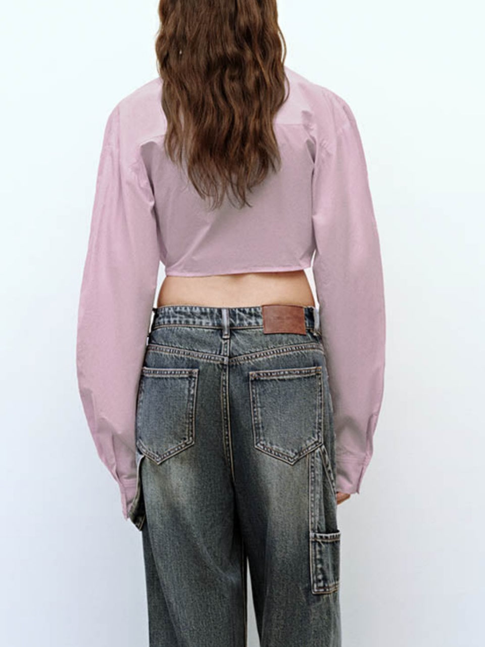 Pink Lace-Up Cropped Shirt