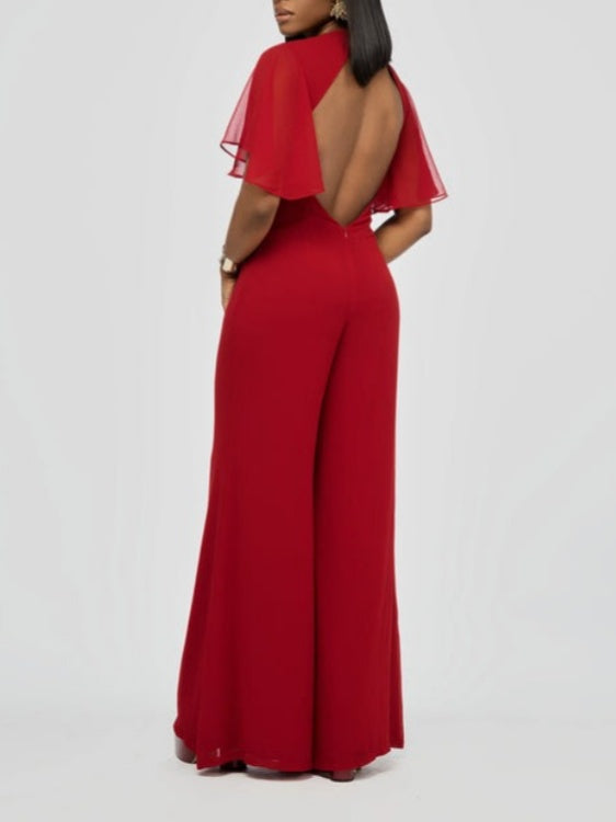 Bell Sleeve Open Back Jumpsuit