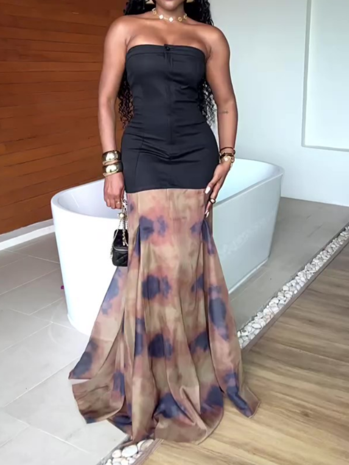Stitching Strapless A- Line Dress