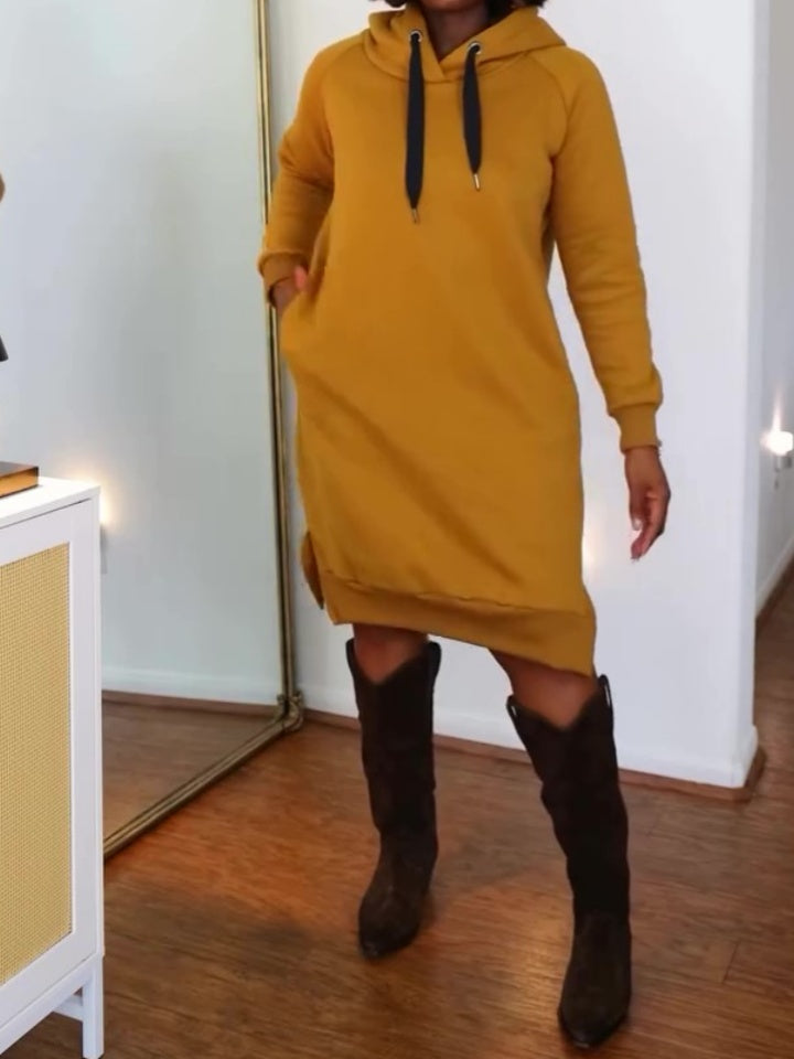 Women's Thickening Long Fleece Sweatshirt String Hoodie Dress