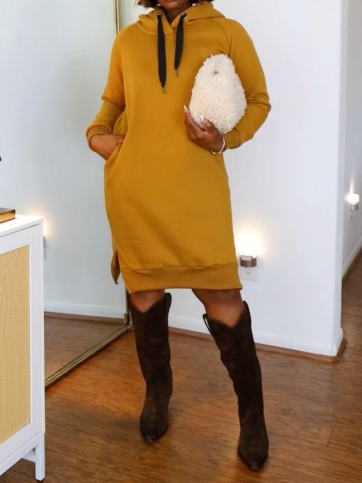 Women's Thickening Long Fleece Sweatshirt String Hoodie Dress