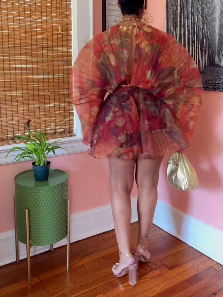 Puffy Sleeve Pleated Short Dress