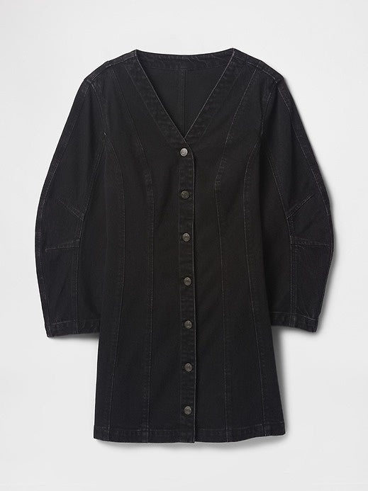 Barrel-Sleeve Denim Mini Dress