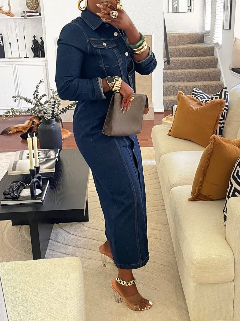 Denim Button Up Cardigan Dress