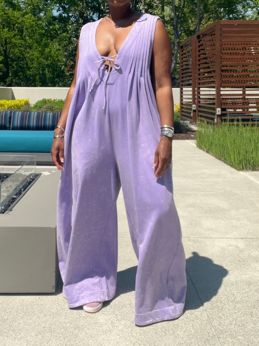 V-neck Lace-up Romper
