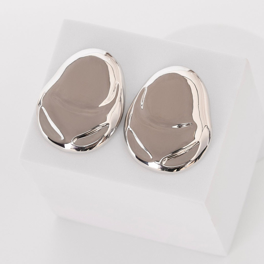 Irregular Oval Polished Hammered Earrings