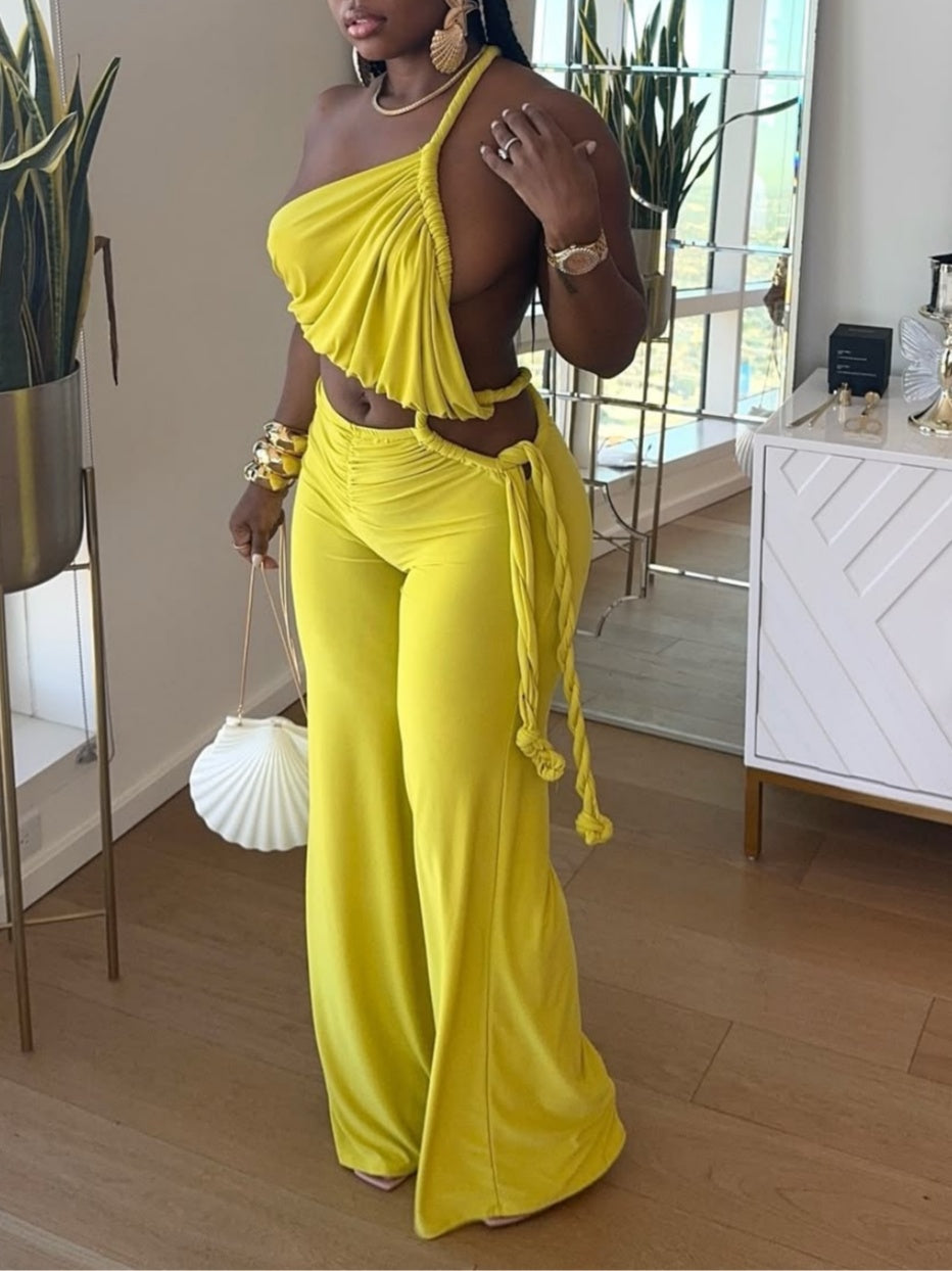One Shoulder Backless Wide Leg Jumpsuit