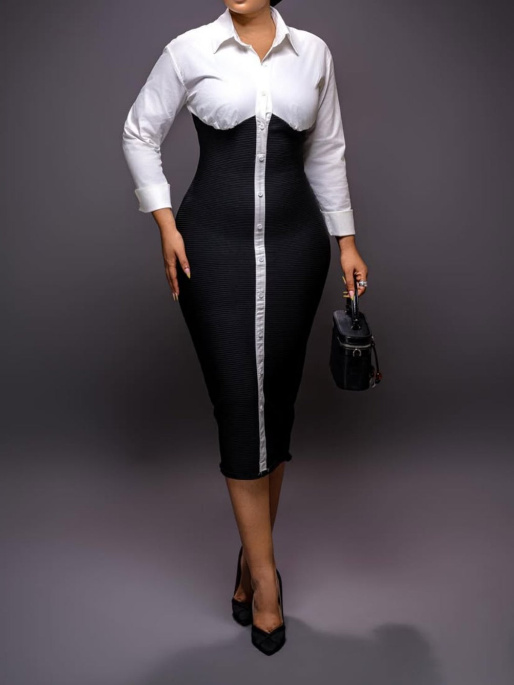 Shirt Patchwork Slim Fit Dress