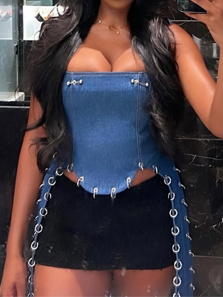 Hoop Irregular Denim Top