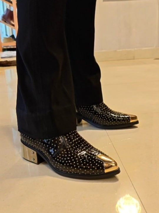 Men's Black Studded Leather Boots