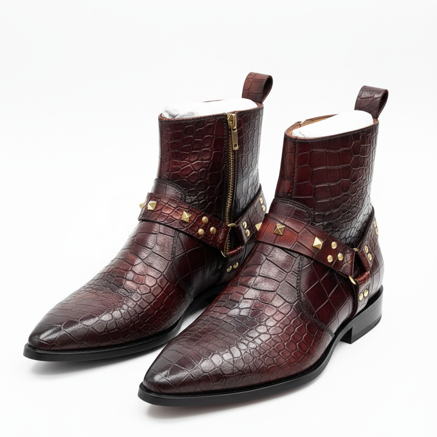 Men's Handcrafted Crocodile-embossed Leather Boots