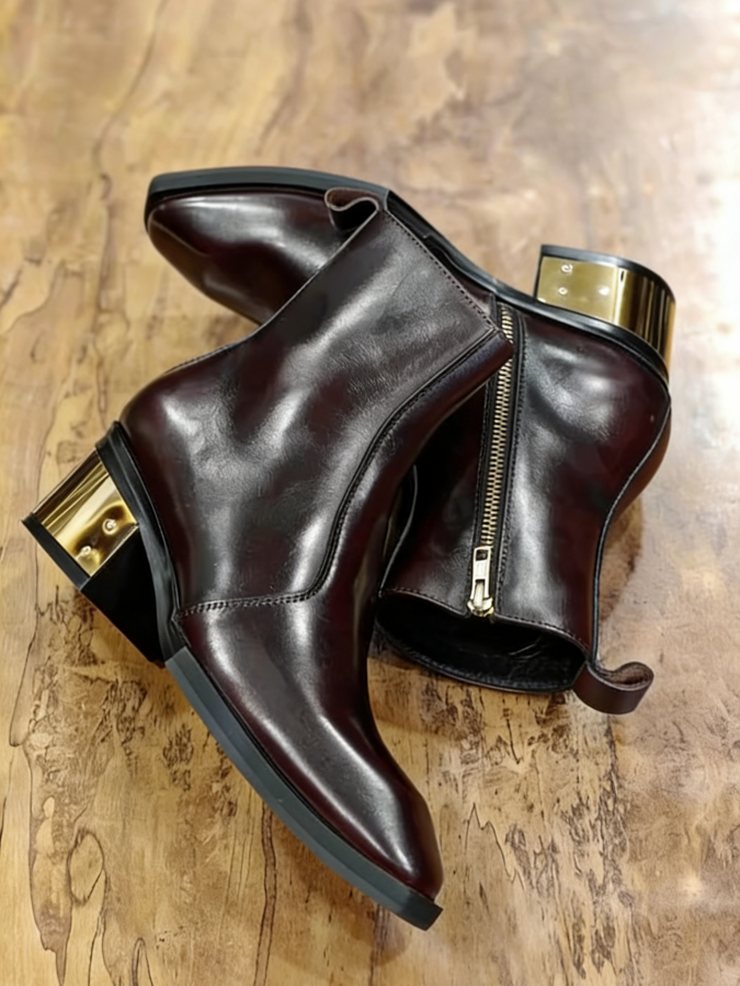 Men's Italian Gold Plate Leather Boots
