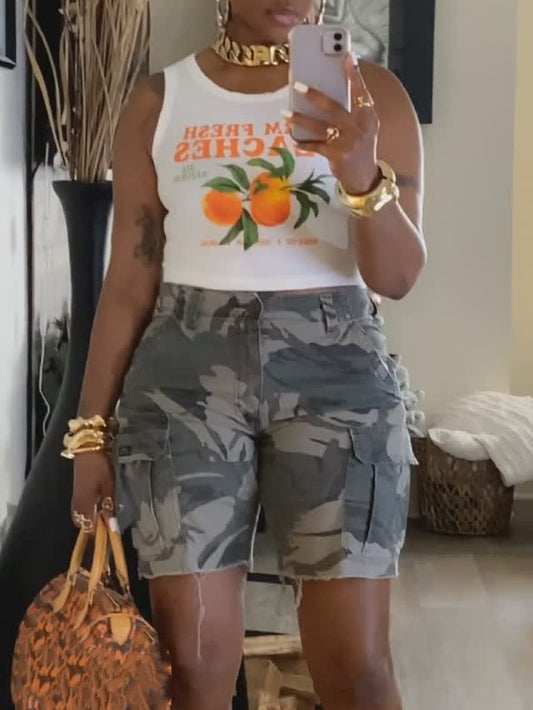 Fruit Print Sleeveless Pullover Short Top