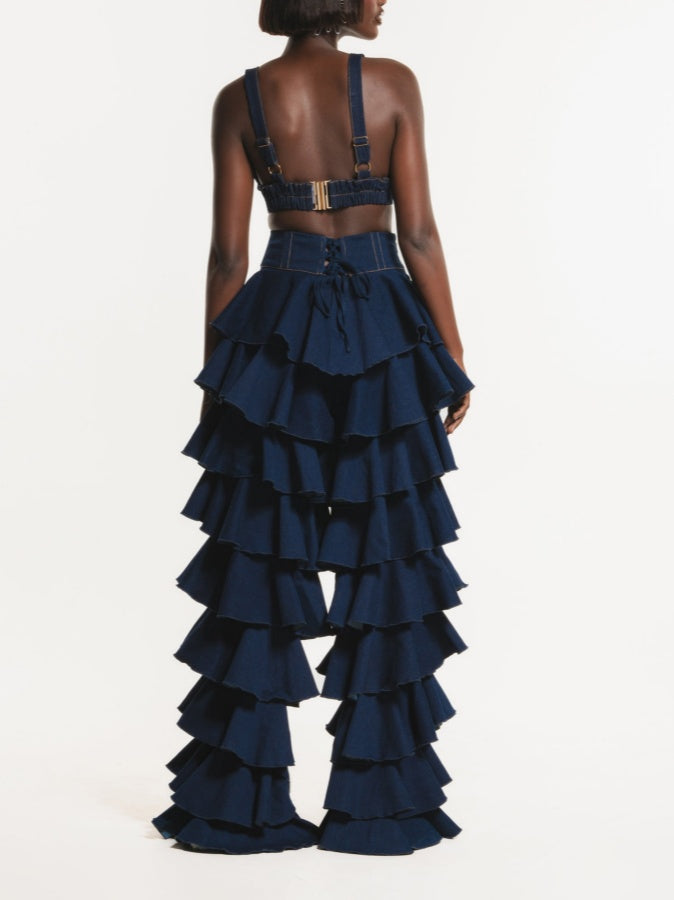 Ruffled Denim Pants Two Pieces Sets ( Buy 1 get free shipping )