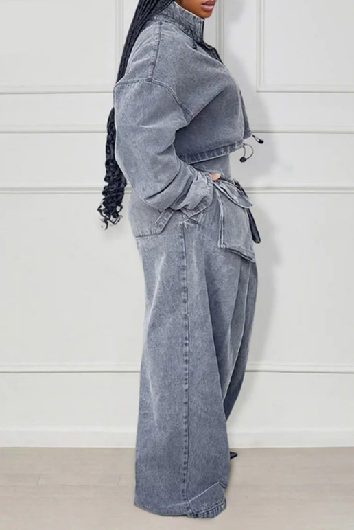 High Waist Denim Suit
