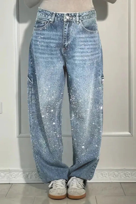 Dazzle Rhinestone Wide-leg Jeans