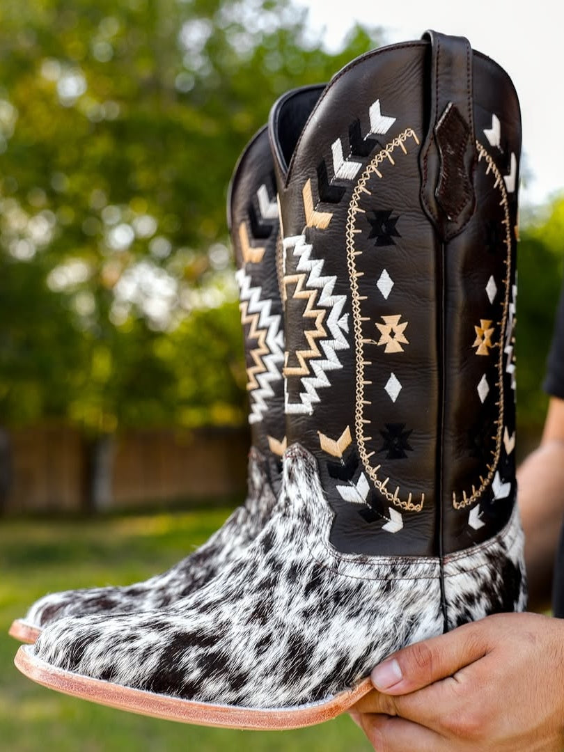 Men's Genuine Cowhide Square Toe Boots