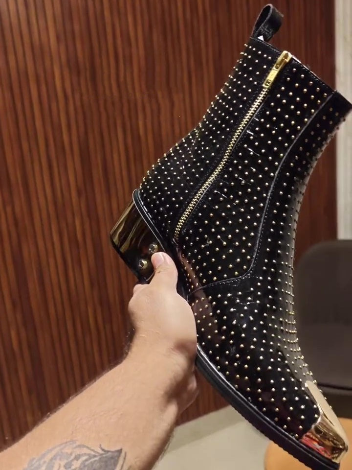 Men's Black Studded Leather Boots