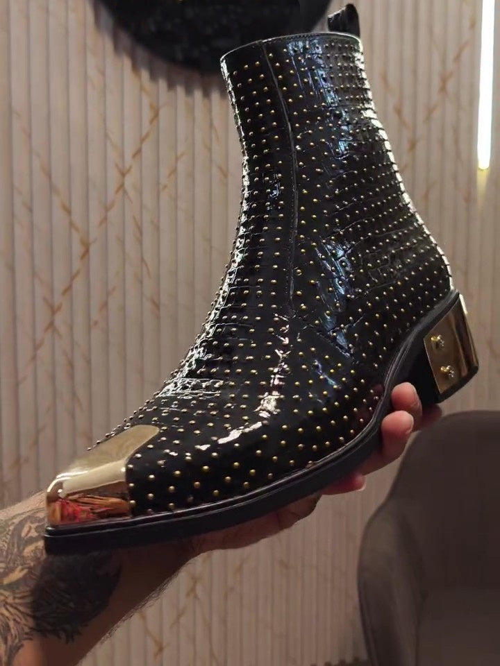 Men's Black Studded Leather Boots