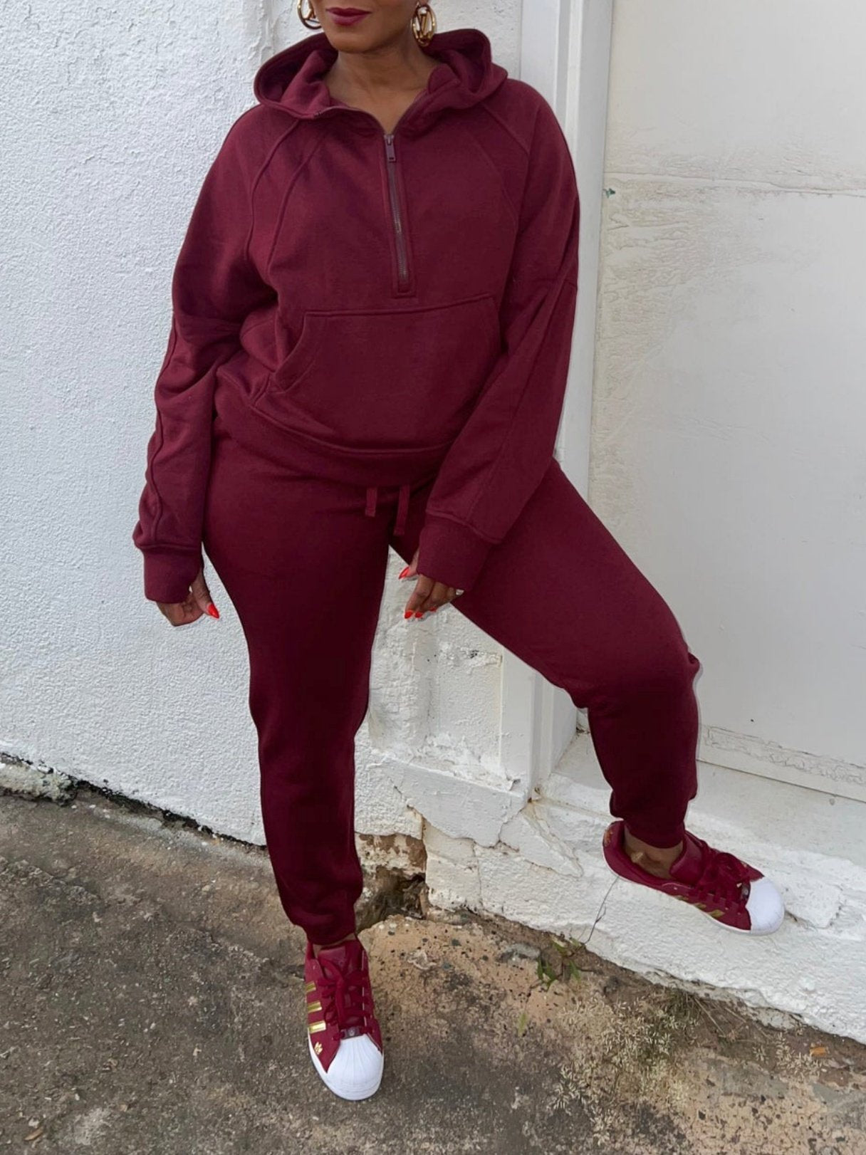 Burgundy Casual Jogger Set