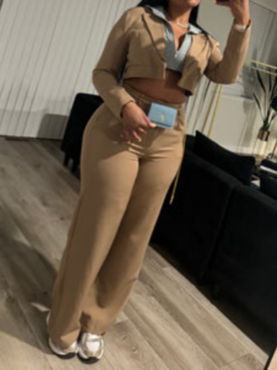 Cropped Jacket And High-waisted Pants Two-piece Set