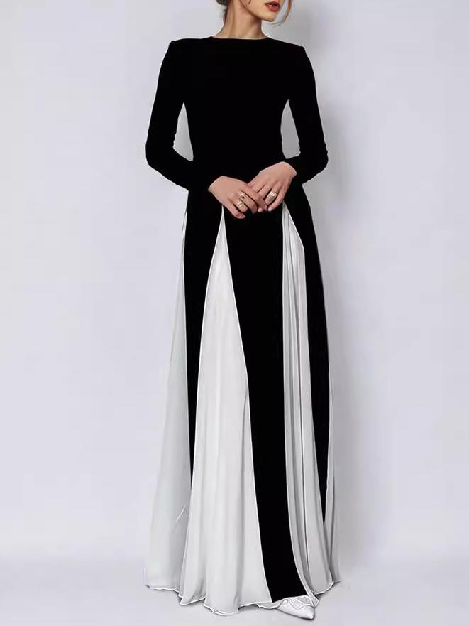 Contrast Ruffle Long Sleeve Dress