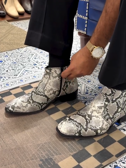 Men's Snakes Leather Design Chelsea Boots