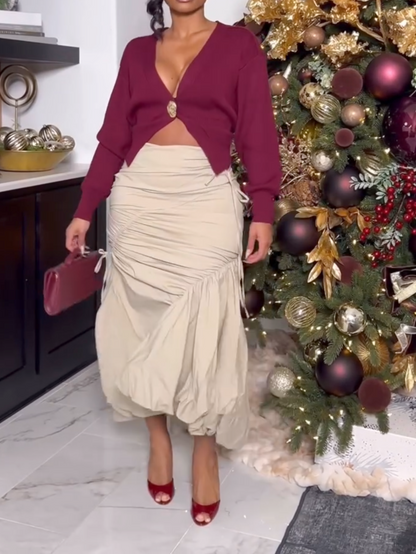 V Neck Button Knit Cardigan