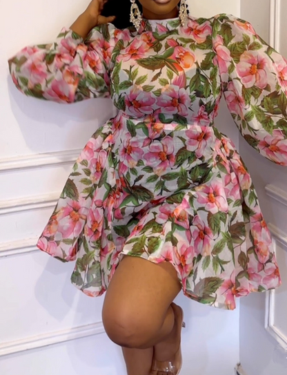 Demure Pink Floral Chiffon Dress