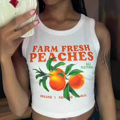 Fruit Print Sleeveless Pullover Short Top