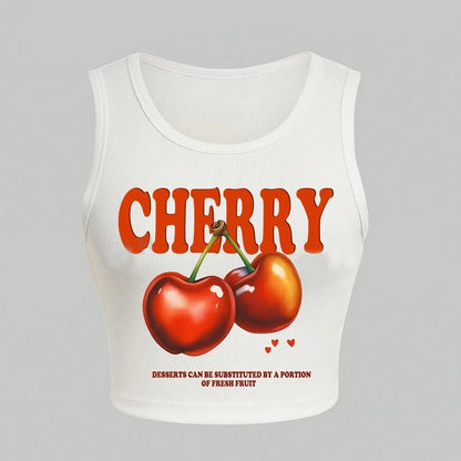 Fruit Print Sleeveless Pullover Short Top