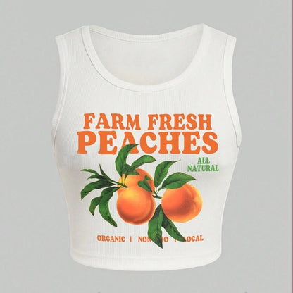 Fruit Print Sleeveless Pullover Short Top
