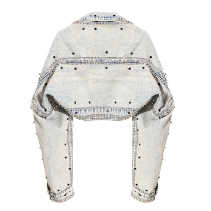 Pop Denim Studded Ultra Short Denim Jacket