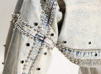 Pop Denim Studded Ultra Short Denim Jacket
