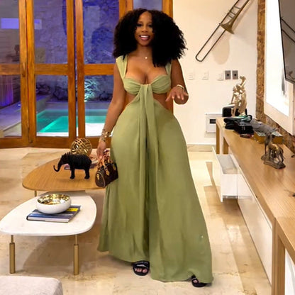 Ruched Bust Extreme Wide Leg Jumpsuit