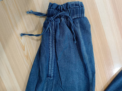 Elasticated Waist Drawstring Tie Drawstring Straight Leg Jeans