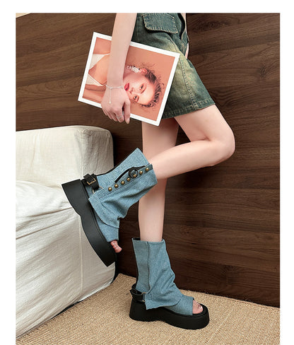 Denim Studded Open-Toe Sandals