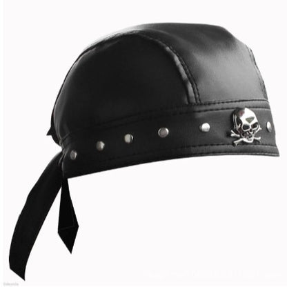 Skull Studded Leather Tie-up Cap