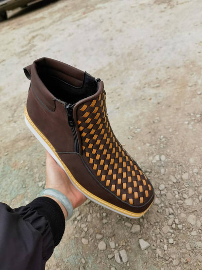 Men's Vintage Hand-Woven Western Cowboy Boots